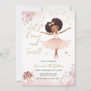 Convites Aniversário de Bailarina Afro-Americana Floral Ros