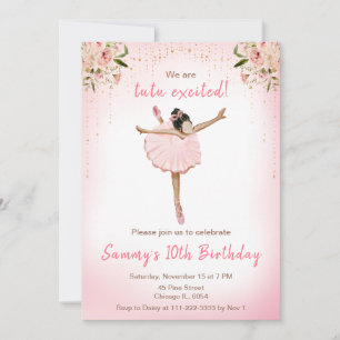 Convites Aniversário de Bailarina de Pele Morena Floral