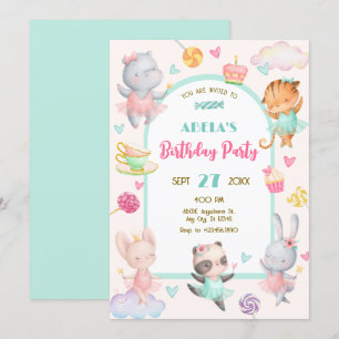 Convites Aniversário de bailarina fofa e pastel