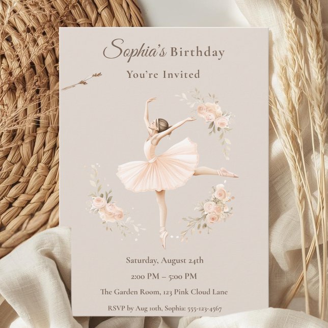 Convites Aniversário de Bailarina Personalizado com Floral  (Criador carregado)
