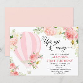 Convites Aniversário de balões de ar quente com creme rosa