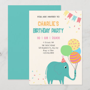Convites Aniversário de balões elefantes bonitos