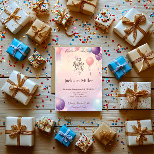 Convites Aniversário de Balões Repleto Convide com Cute Koa