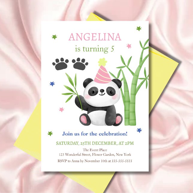 Convites Aniversário de Bambu do Urso Panda Fofo  (Criador carregado)