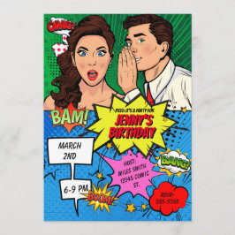 Convites Aniversário de banda desenhada de pop Art