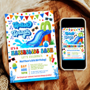 Convites Aniversário de Bash Boy Splash Waterslide