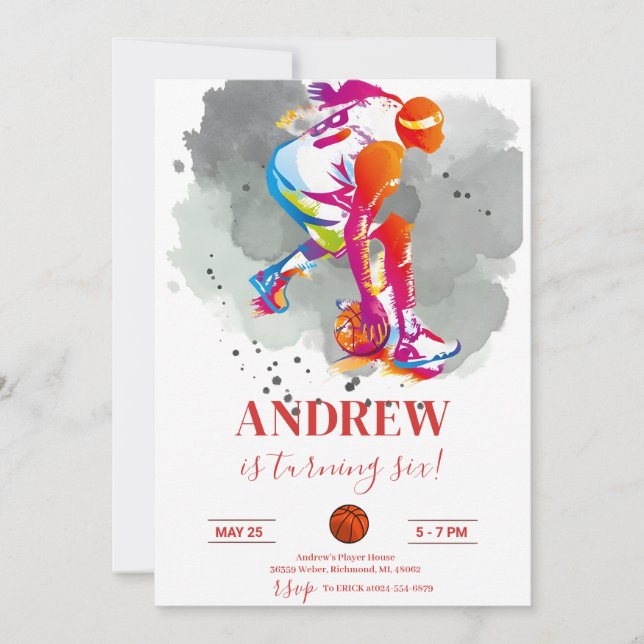 Convites Aniversário de Basquete de Esporte Personalizado (Frente)