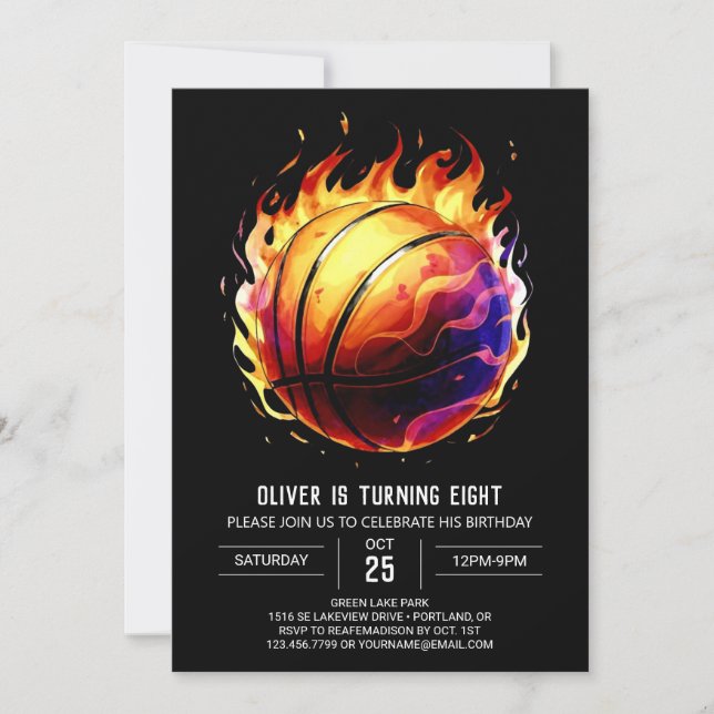 Convites Aniversário de Basquete Encantado Laranja para Cri (Frente)