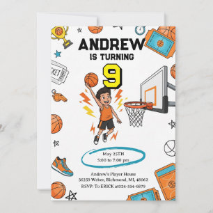 Convites Aniversário de Basquete Esportivo Personalizado
