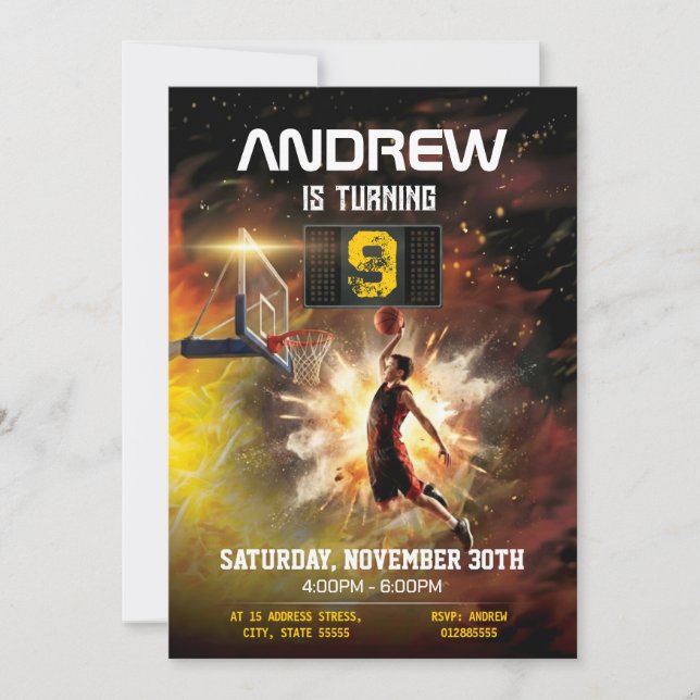 Convites Aniversário de Basquete Imprimível Personalizado (Frente)