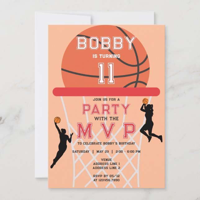 Convites Aniversário de Basquete Jumpman Peach Fuzz (Frente)