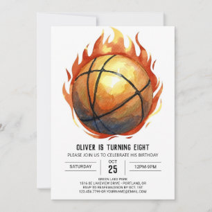 Convites Aniversário de Basquete Personalizado de Aquarela
