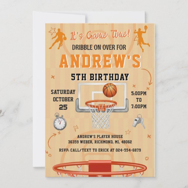 Convites Aniversário de Basquete Pessoal com Foto (Frente)