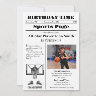 Convites Aniversário de Basquete Pessoal com Foto