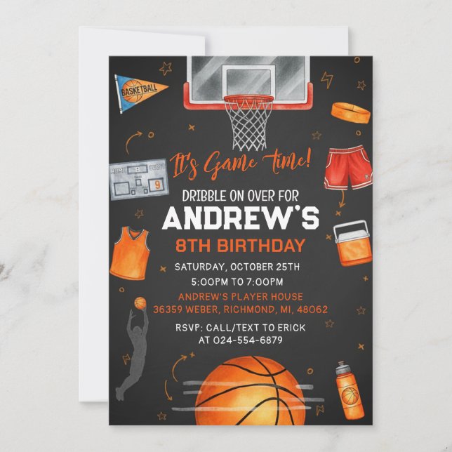 Convites Aniversário de Basquete Pessoal para menino (Frente)