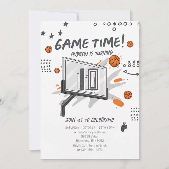 Convites Aniversário de Basquete Simples Pessoal (Frente)