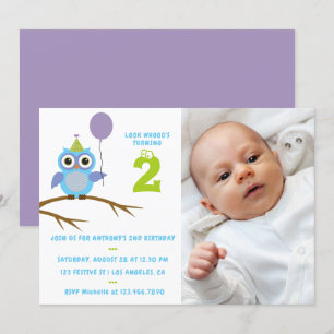 Convites Aniversário de Bebê ou Menino Pequeno Coruja Fofa