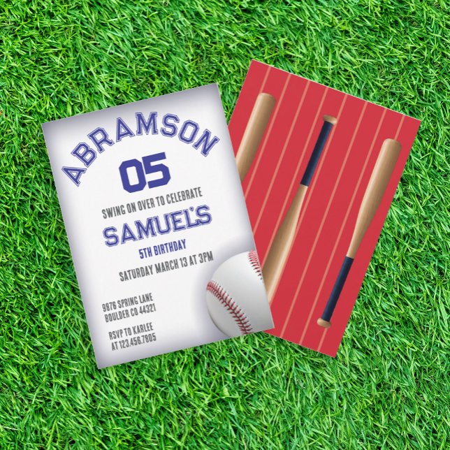 Convites Aniversário de Beisebol Vermelho e Azul (Criador carregado)