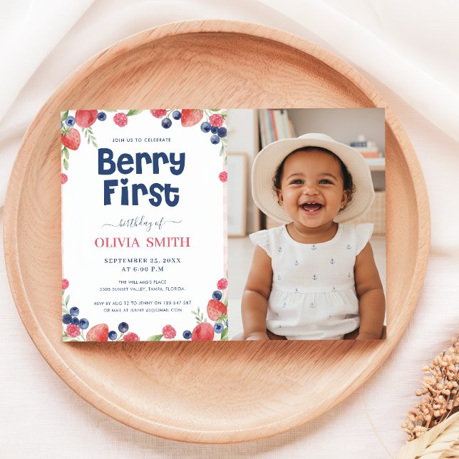 Convites Aniversário de Berry com Foto de Bebê de 1 Ano (Criador carregado)