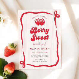 Convites Aniversário de Berry com Laço Rosa Primeiro Aniver