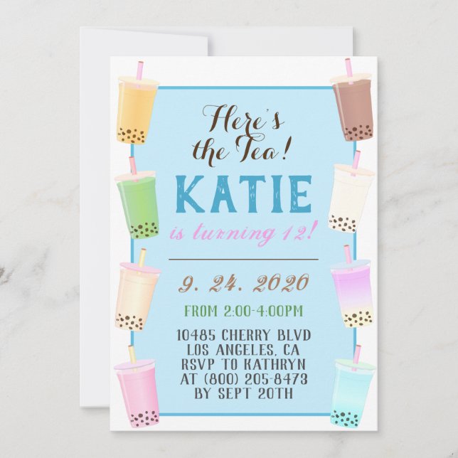 Convites Aniversário de Boba Tea (Frente)