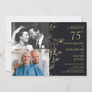 Convites Aniversário de Bodas de 75 Anos Elegante 2 Fotos