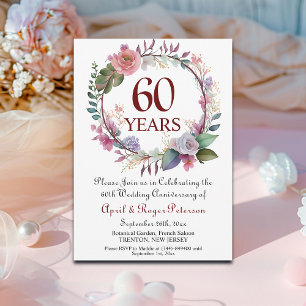 Convites Aniversário de Bodas de Diamante 60º Floral