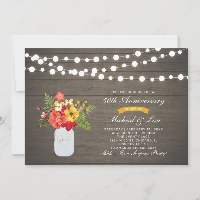 Convites Aniversário de Bodas de Madeira Rústico 50º Surpre (Frente)