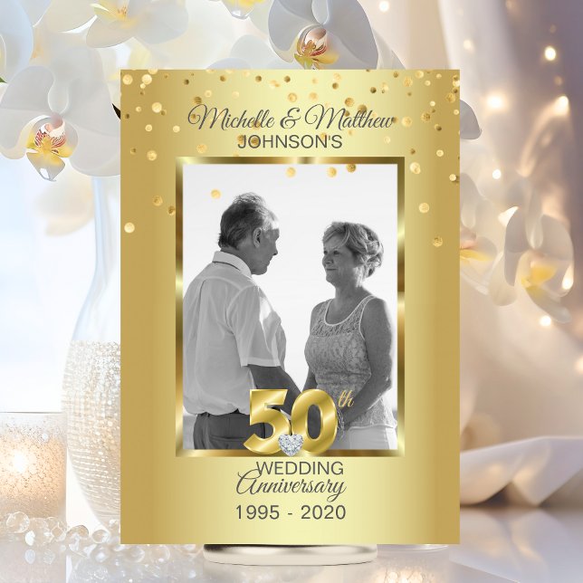 Convites Aniversário de Bodas de Ouro 50 Personalizado (Elegant Gold 50th Golden Wedding Anniversary Invitation)