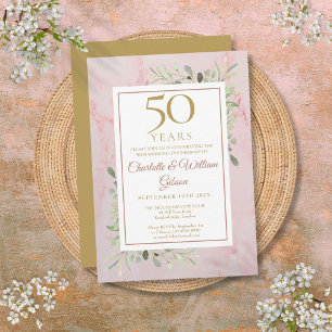 Convites Aniversário de Bodas de Ouro com Folhagens