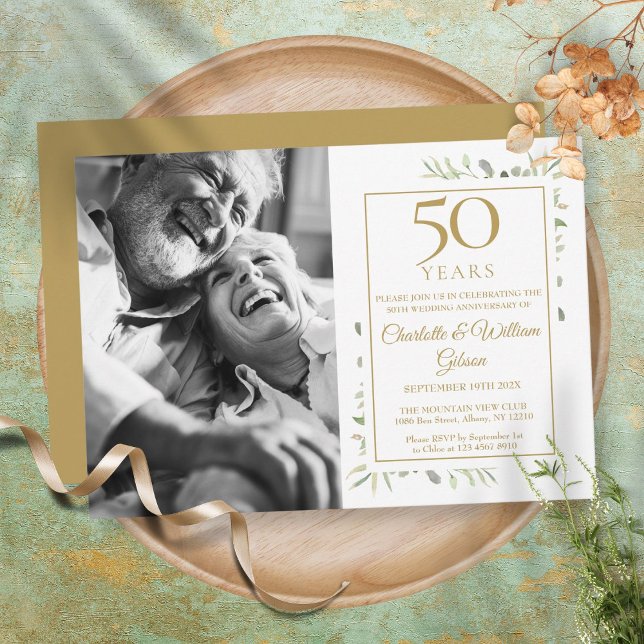 Convites Aniversário de Bodas de Ouro com Foto de Folhagem (Criador carregado)