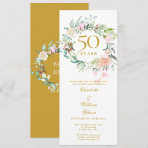 Convites Aniversário de Bodas de Ouro com Grinalda Floral