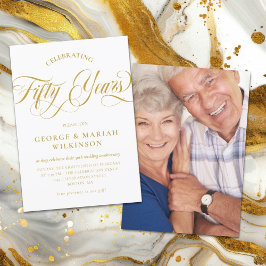 Convites Aniversário de Bodas de Ouro com Letra Swirly Eleg