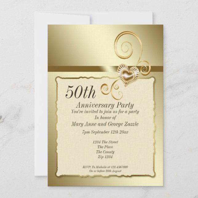 Convites Aniversário de Bodas de Ouro Coração (Frente)