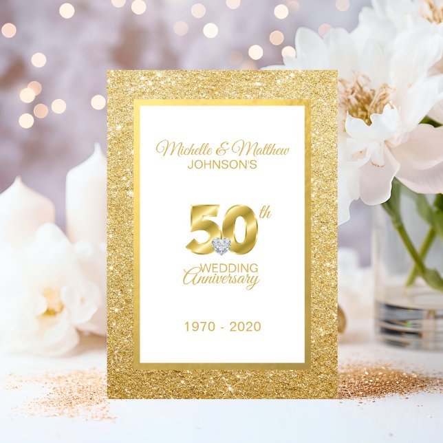 Convites Aniversário de Bodas de Ouro dos 50 anos personali (Personalized 50th Golden Wedding Anniversary Invitation)