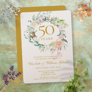 Convites Aniversário de Bodas de Ouro Floral de Luxo 50º