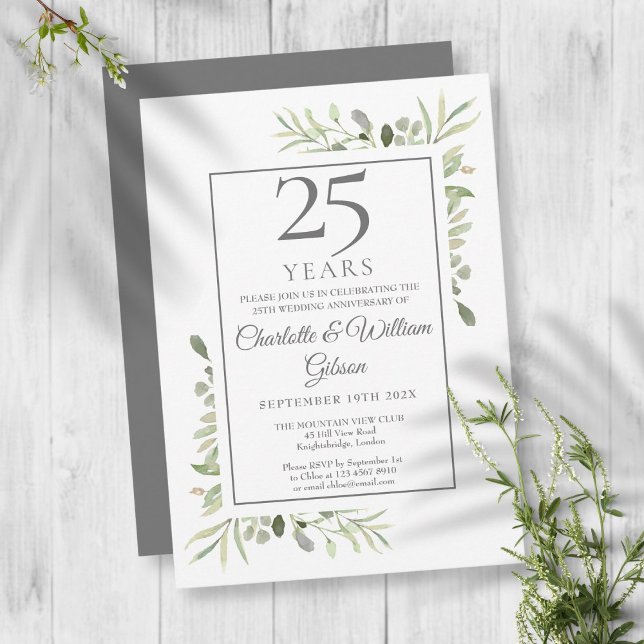Convites Aniversário de Bodas de Prata 25 anos com Verde Fl (Criador carregado)