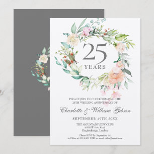 Convites Aniversário de Bodas de Prata 25 anos Floral
