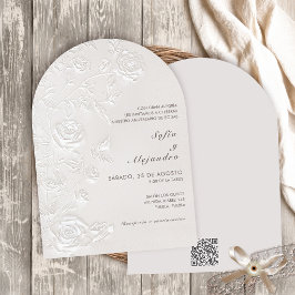 Convites Aniversário de Bodas Rosas Brancas com Código QR
