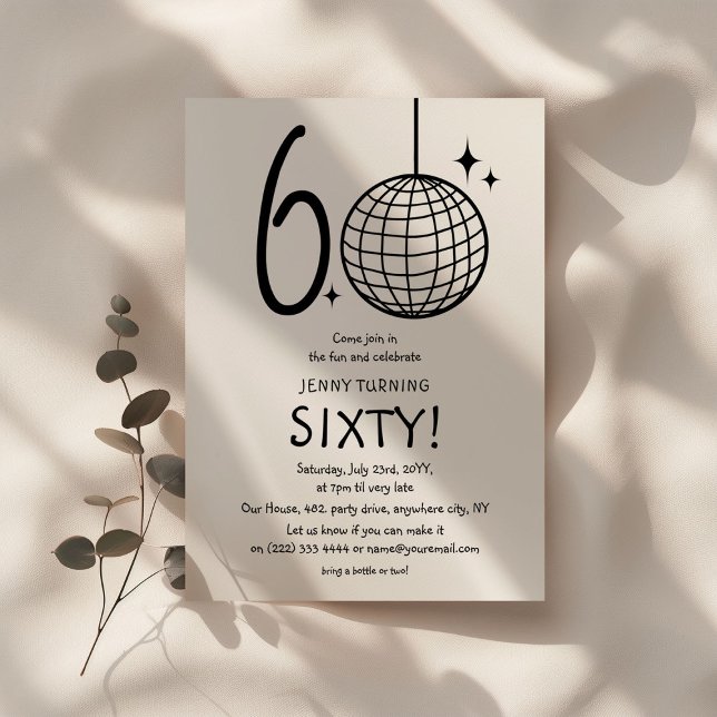 Convites Aniversário de Bola de Discoteca Minimalista de 60 (Criador carregado)