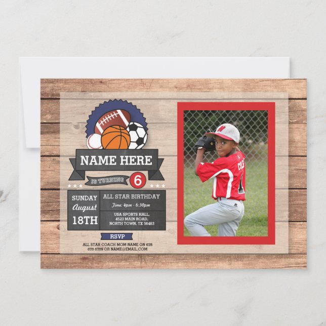 Convites Aniversário de Bola de Futebol do Star Sports Phot (Frente)