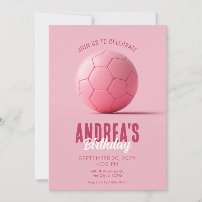 Convites Aniversário de bola de futebol rosa (Frente)
