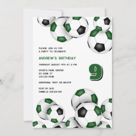 Convites aniversário de bolas de futebol preto verdes