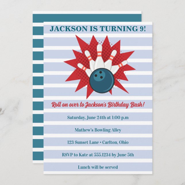 Convites Aniversário de Boliche (Frente/Verso)