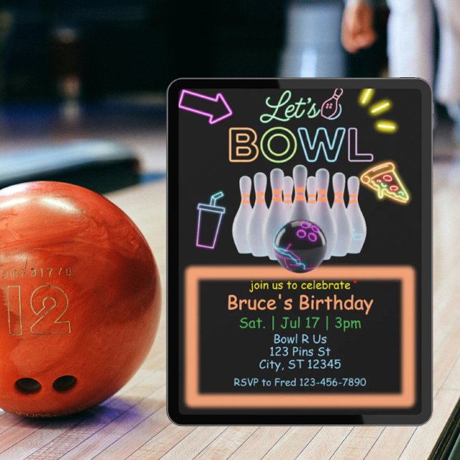 Convites Aniversário de Boliche Neon (Criador carregado)