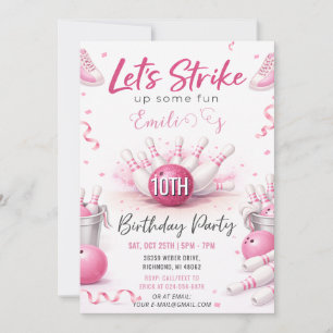 Convites Aniversário de boliche Rosa Personalizado