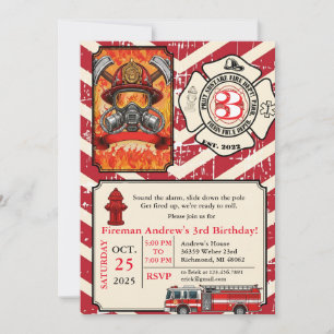 Convites Aniversário de Bombeiro Vintage Pessoal com foto 