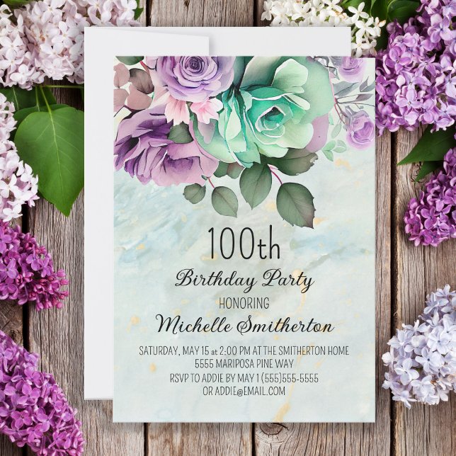 Convites Aniversário de Borboletas Florais Verde Roxo Menta (Criador carregado)