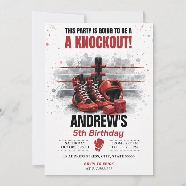 Convites Aniversário de Boxe Aquarela Personalizado (Frente)