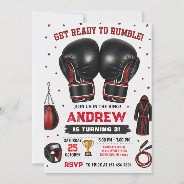 Convites Aniversário de Boxe Personalizado (Frente)